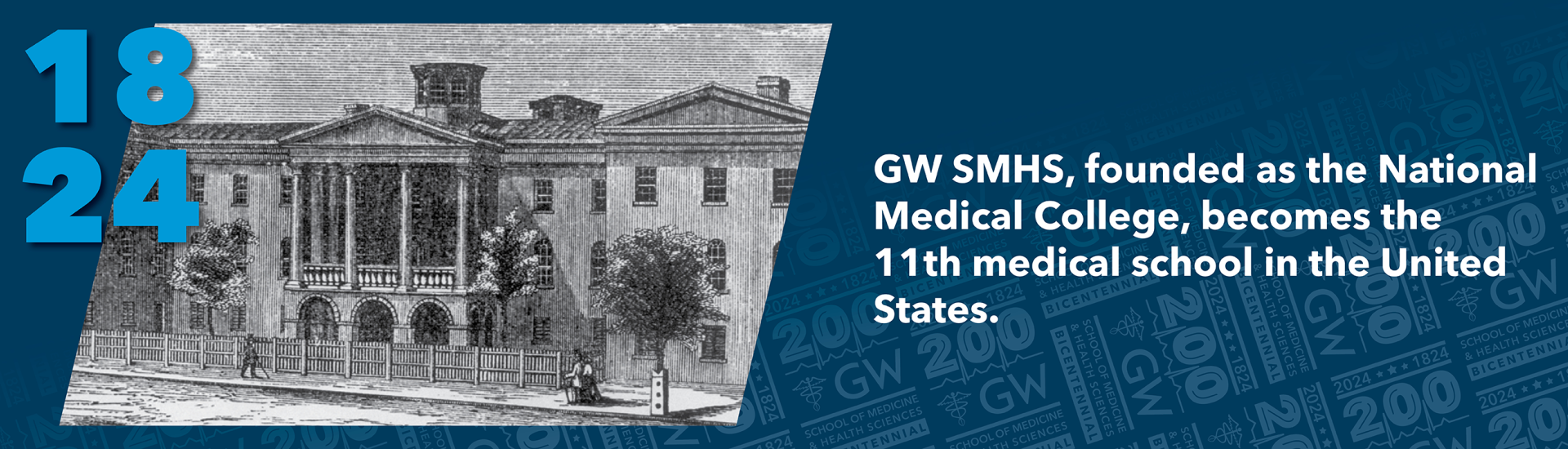 1824: GW SMHS, founded as the National Medical College, becomes the 11th medical school in the United States. 